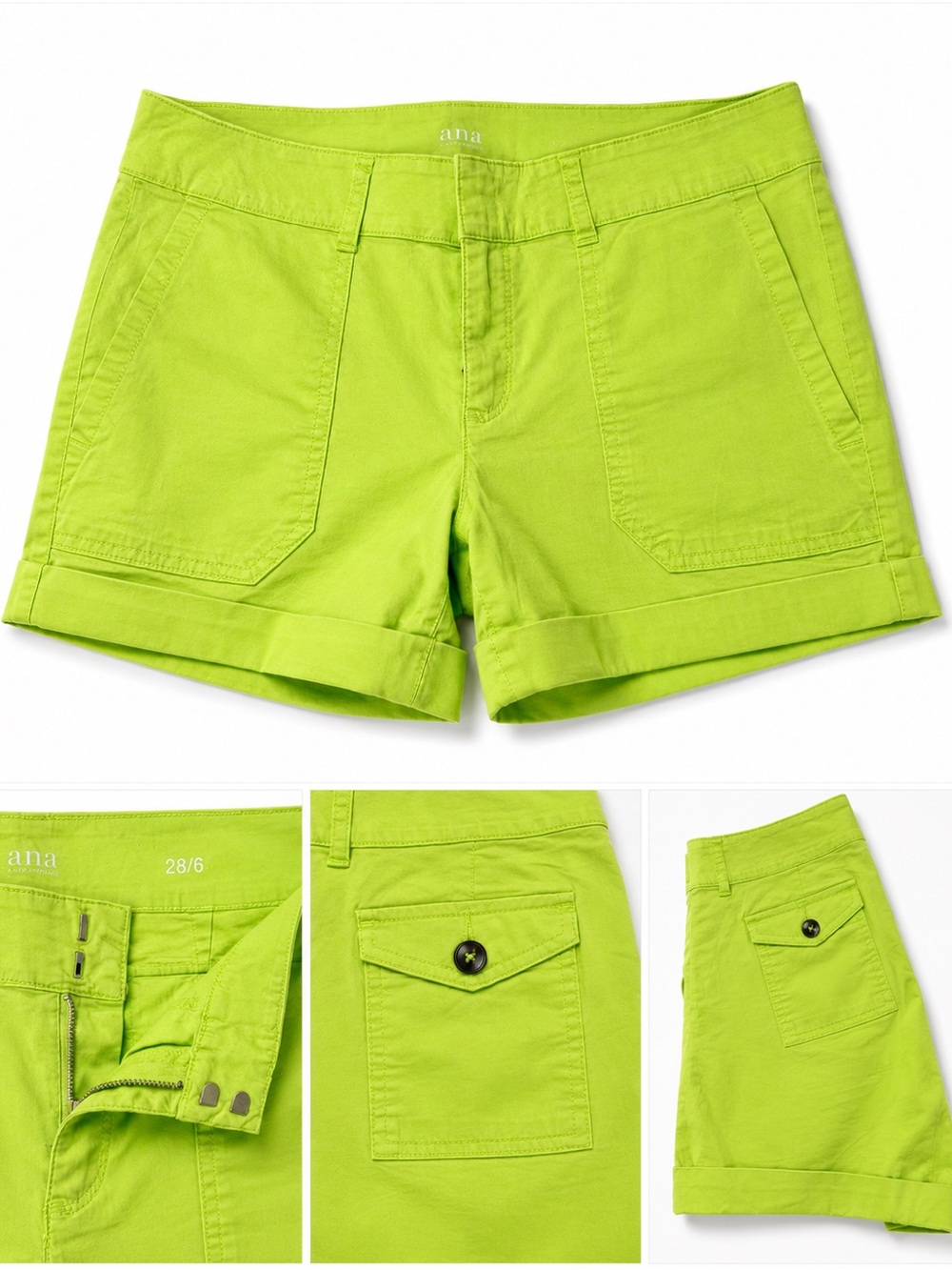 a.n.a Bright Lime Green Roll-Cuff Cotton Shorts